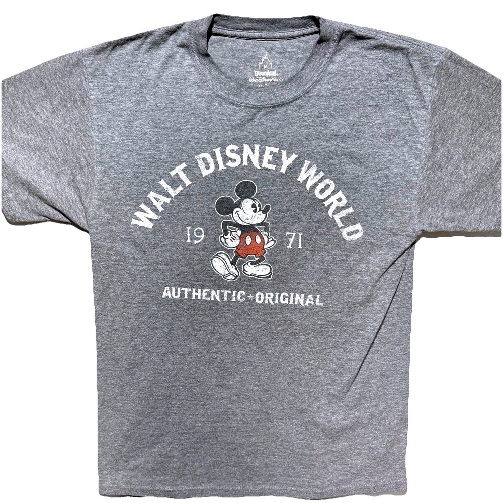 Walt Disney World Mickey Mouse 1971 Men's Medium Gray Graphic T-Shirt Hanes